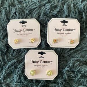 3/＄30Juicy Couture Gold Tone Flowers Crystal Stud Earrings NWT